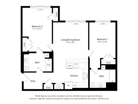 Two Bedroom Floor Plan at Vista at Old Bridge Affordable Apartments in Old Bridge NJ